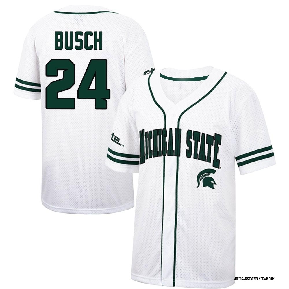 Sam Busch Replica White Men's Michigan State Spartans Colosseum /Green Free Spirited Baseball Jersey